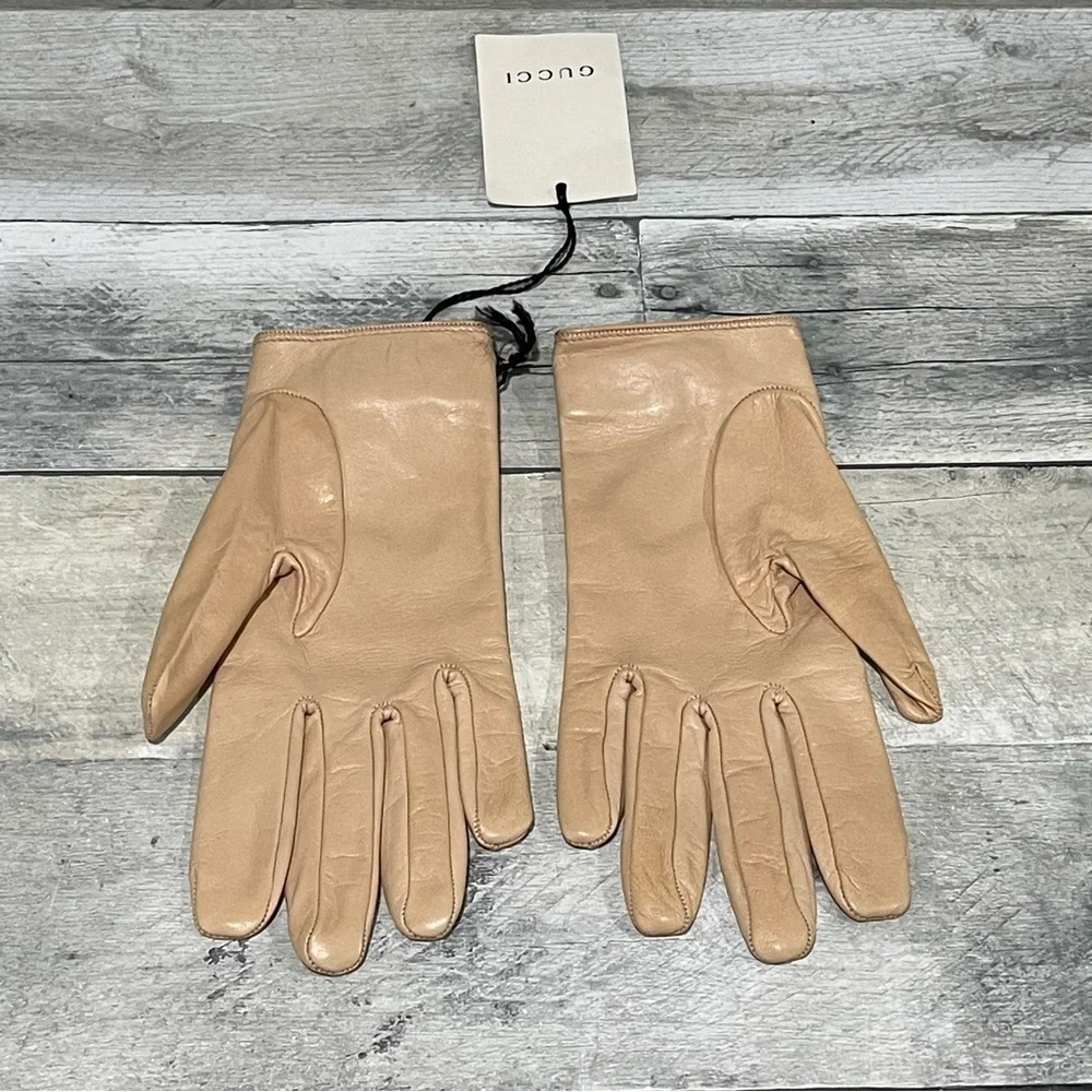 GUCCI Gloves With Cat in Nappa leather - Pale Pink -Sz - Medium - Picture 2 of 6
